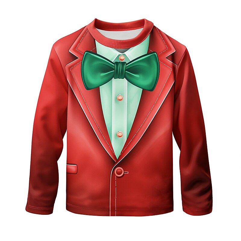 Boys 3D Bow tie Christmas T shirt Tee Shirts Long Sleeve 3D Print Fall Winter Sports Fashion Streetwear Kids 3-12 Years 4-12 Years Crew Neck Outdoor Casual Daily Regular Fit