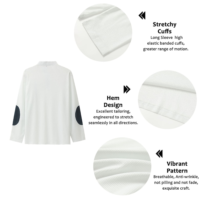 Men's Waffle Polo Shirts Golf Polos Shirts Long Sleeve Polo Shirts Turndown Zip Casual Daily 3D Print Fall & Winter Black White Apricot3