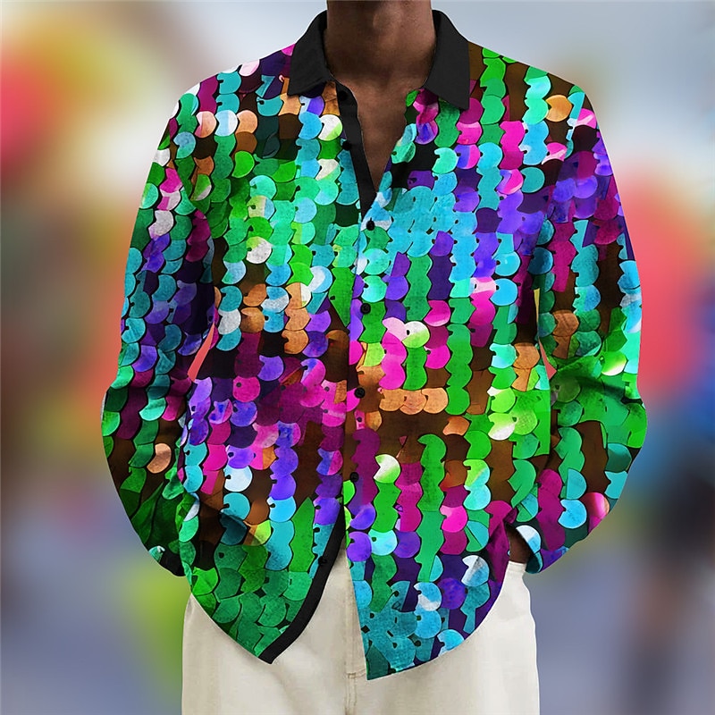 Carnival Men's Colorful Shirt Button Up Shirt Long Sleeve Casual Carnival Daily Wear Mardi Gras Fall & Winter Turndown Print Button-Down Red Green