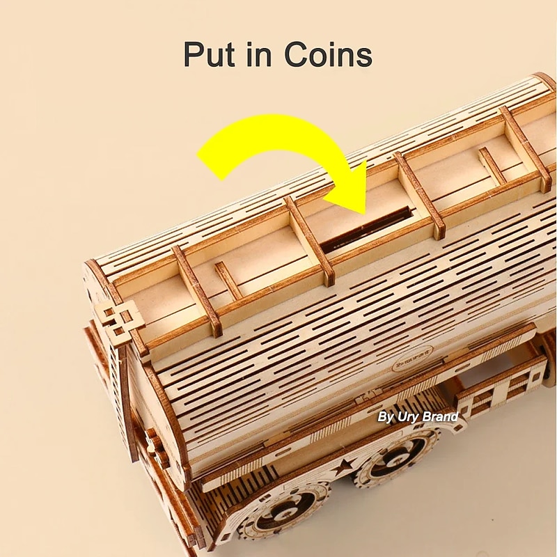 DIY 3D Wooden Puzzles Money Box Piggy Bank Fuel Truck Model Building Block Kits Assembly Jigsaw Toy Gift for Children Adult3