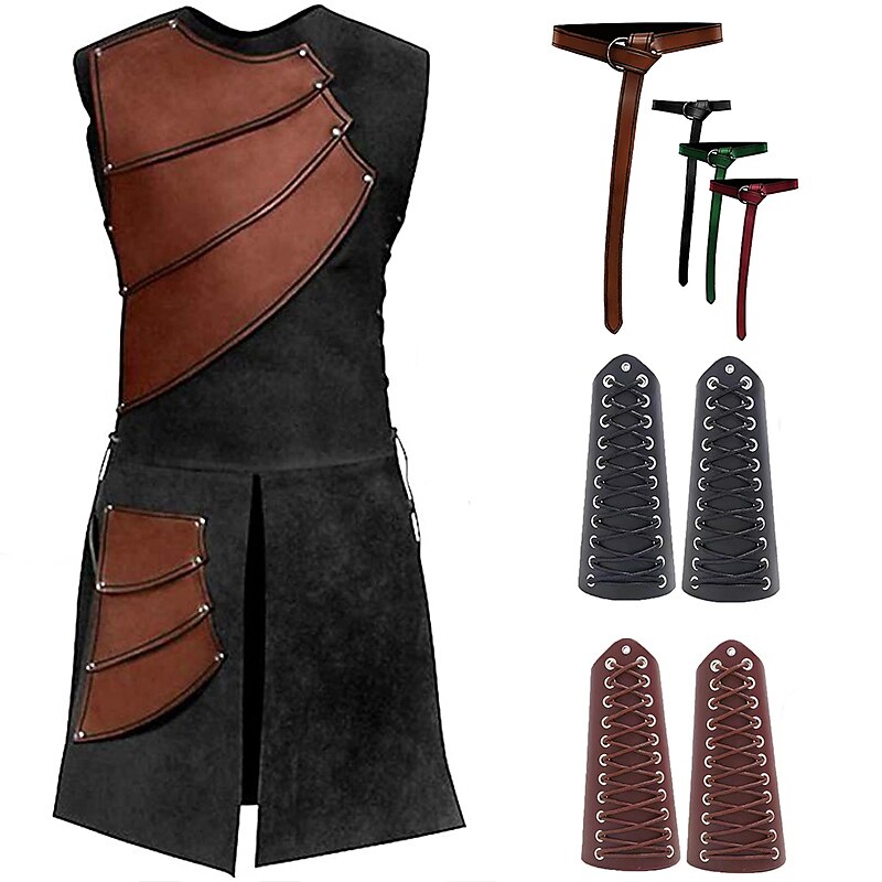 Retro Vintage Punk & Gothic Medieval Armor Outfits Viking Celtic Knight Ranger Archery Fancy Dress Men's Halloween Masquerade Carnival Performance Adults' Top Belt Wrist Brace