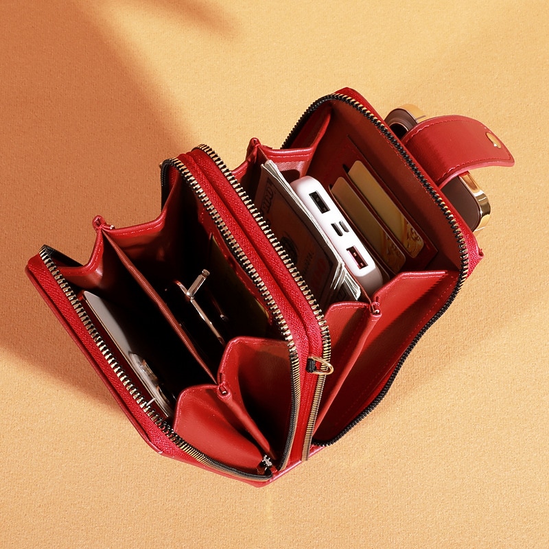 Women's Crossbody Bag Shoulder Bag Mobile Phone Bag PU Leather Daily Holiday Travel Zipper Large Capacity Waterproof Lightweight Solid Color Deep Pink Wine Red Lotus root purple3