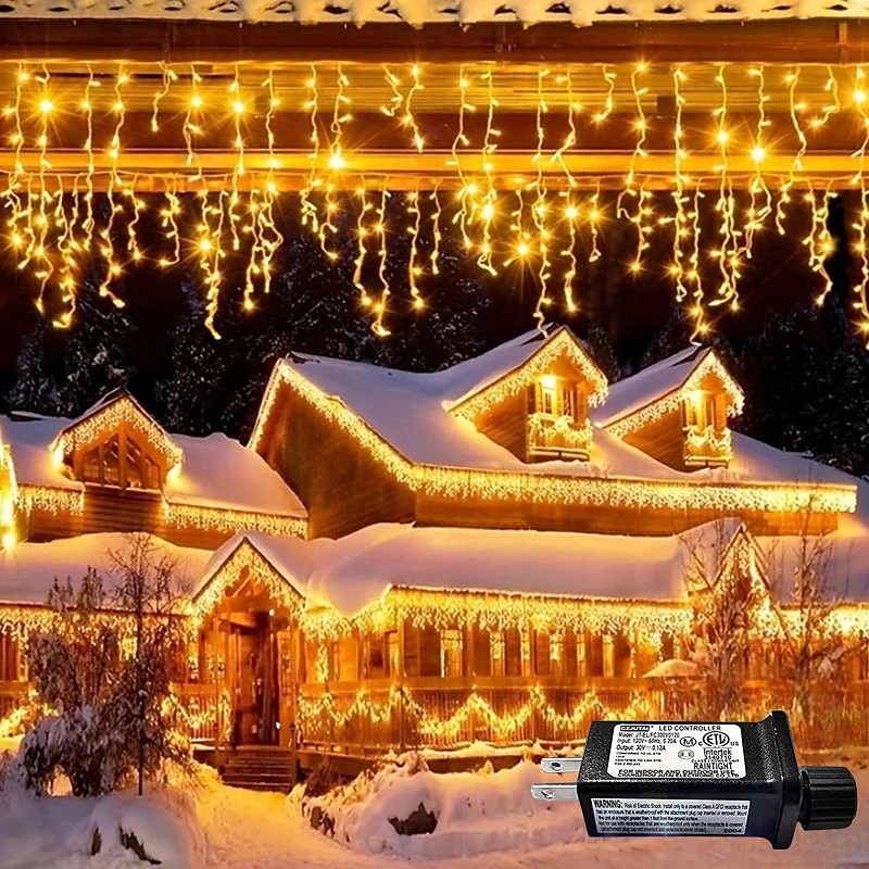 1 Pack Icicle Christmas Lights, 10M 400 LED 8 Modes and Timer With 60 Drops, Icicle Christmas Lights with Timer, Waterproof Connectable Outdoor String Lights for Holiday, Wedding, Christmas2