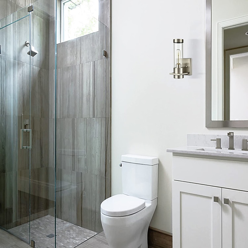 IModern Wall Light Fixture Nickel 1 PCS Wall Sconce Bathroom Wall Lighting with Cylinder Clear Glass Shade for Bathroom 110-240V4