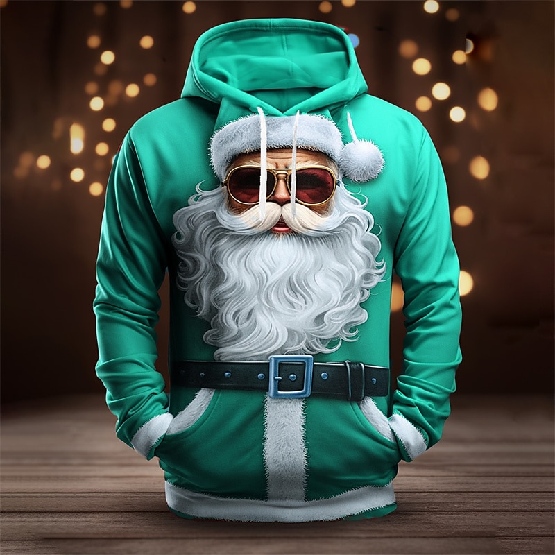 Christmas Men's Santa Claus 3D Hoodies Graphic Santa Claus Fashion 3D Print  Sports Outdoor Holiday Hoodies Dark Yellow Red / White Long Sleeve Hooded Print Front Pocket Spring &  Fall Designer shirt4