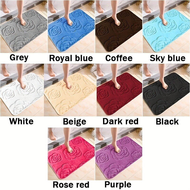 1pc Bath Rugs, Rose Flower Patterned Bathroom Bath Mat Flannel Non-slip Carpet Bathtub Floor Rug Shower Room Doormat Memory Foam Mat Washable Carpet2