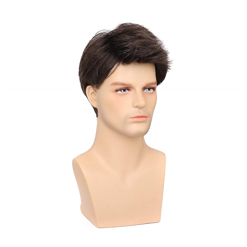 Mens Wig Short Drak Brown Wigs Layered Natural Cosplay Party Costume Hair Full Wig for Male Guy4