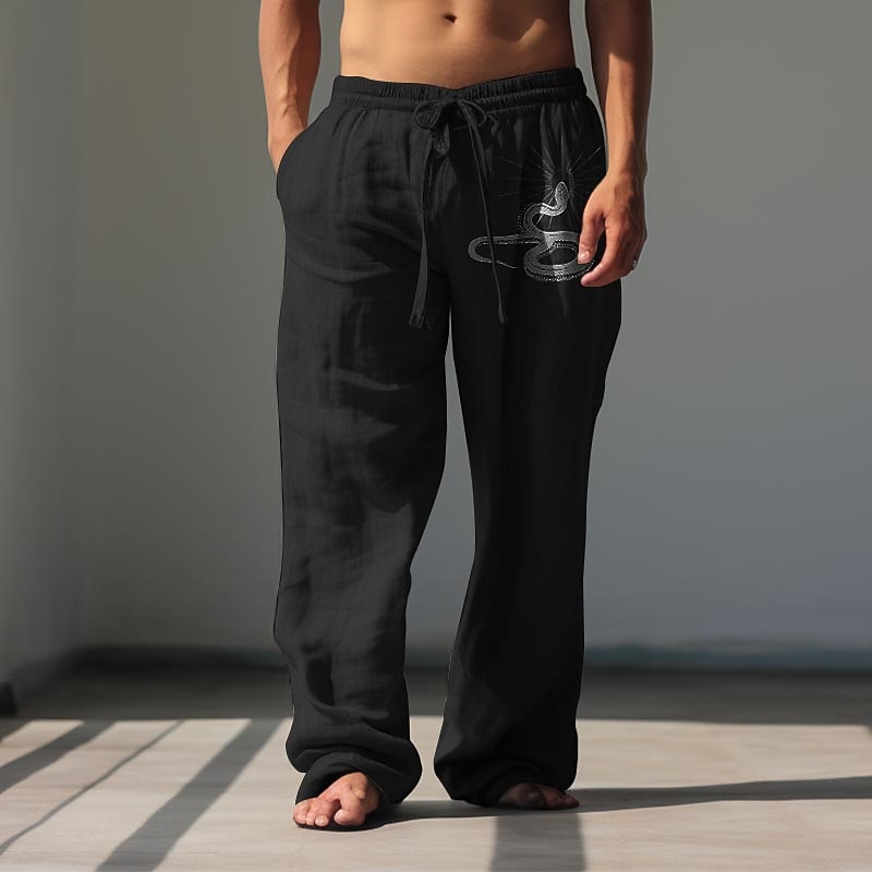 Men's Snake Linen Pants Pants Trousers Baggy Pants Mid Waist Vintage Outdoor Daily Wear Streetwear Fall & Winter Black White Green