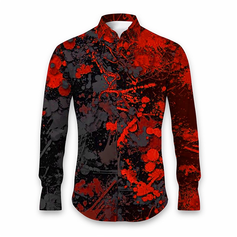 Men's Geometric Pattern Graffiti Shirt Button Up Shirt Long Sleeve Abstract Daily Wear Going out Fall & Winter Turndown Print Button-Down Red Blue Purple2