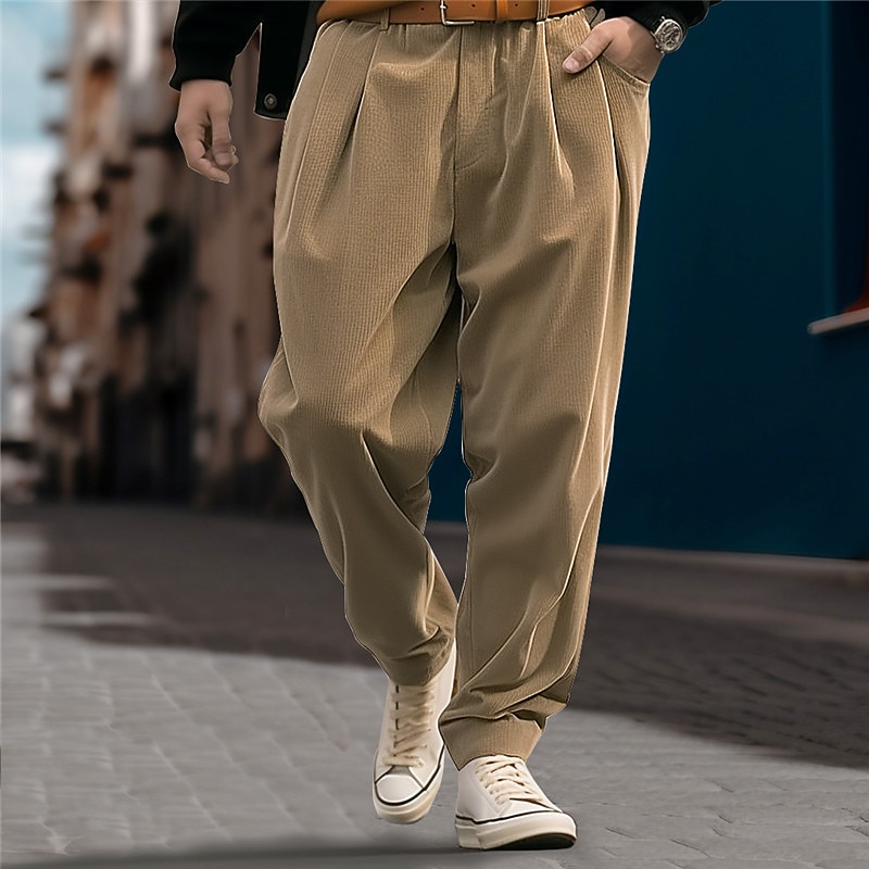 Men's Dress Pants Corduroy Pants Trousers Pleated Pants Suit Pants Front Pocket Straight Leg Plain Comfort Business Daily Holiday Fashion Chic & Modern Black Gray3