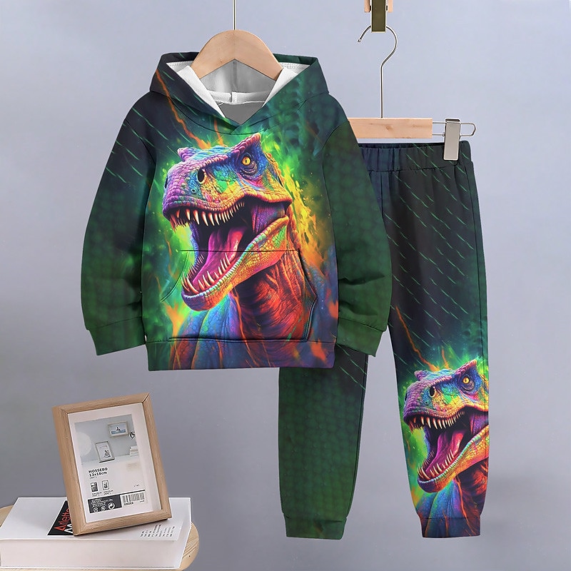 Boys 3D Dinosaur Dragon Hoodie & Sweatpants Set Set Long Sleeve 3D Printing Fall Winter Active Fashion Cool Kids 3-12 Years Outdoor Vacation Street Regular Fit
