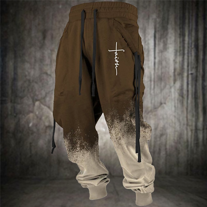 Faith Vintage Men's 3D Print Sweatpants Joggers Pants Trousers Outdoor Street Casual Daily Polyester Black Blue Brown S M L Mid Waist Elasticity Pants