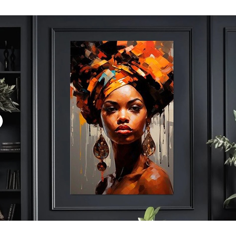 Handmade Oil Painting Canvas Wall Art Decoration Figure Portrait African Beautiful Girl Abstract for Home Decor Rolled Frameless Unstretched Painting2