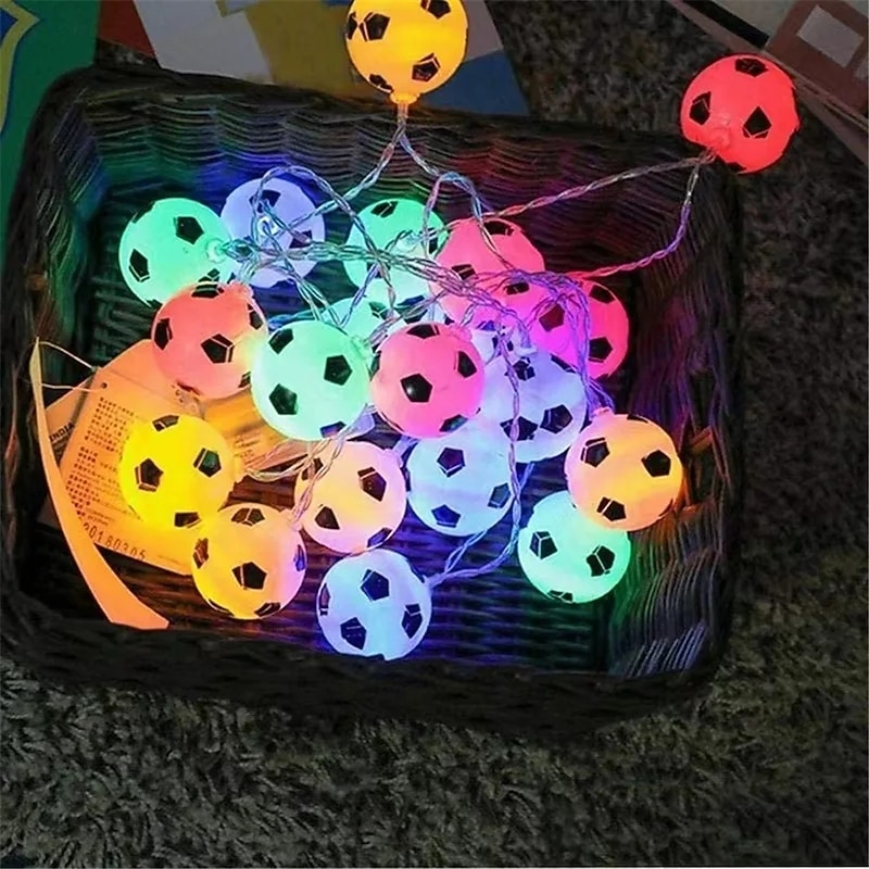 LED Football String Lights Euro Cup 1.5M Battery Operated World Cup DIY RGB Warmwhite Football Fairy Lights Bar KTV Club Party Children's Room Decoration