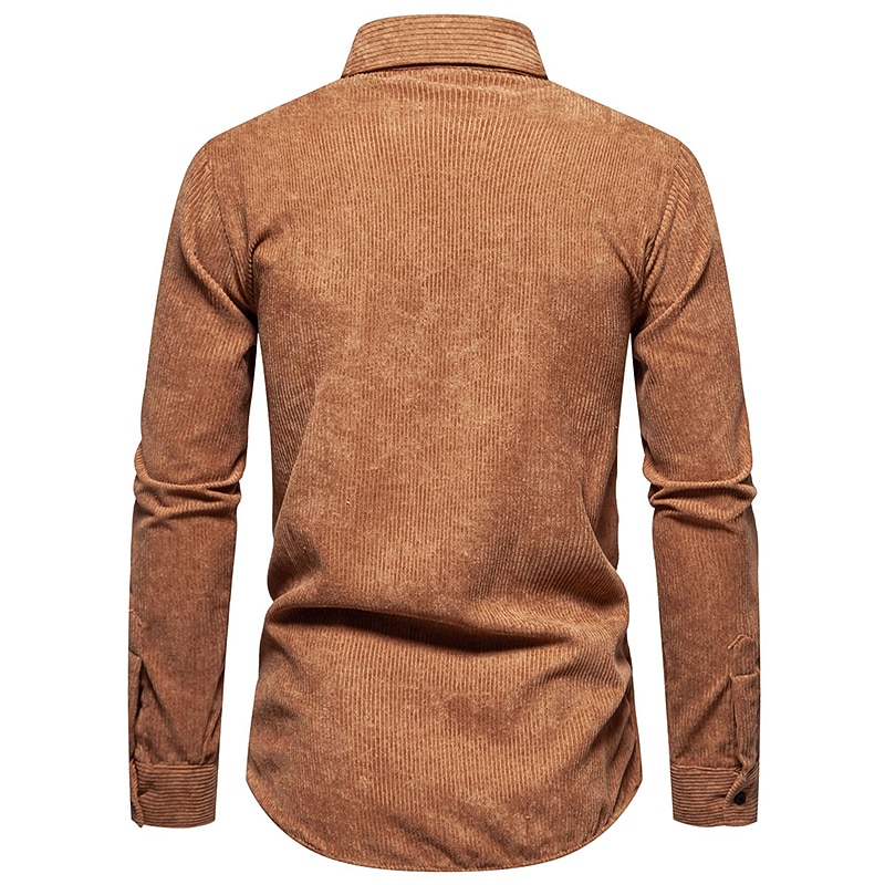 Men's Shirt Casual Shirt Corduroy Shirt Black Yellow Pink Purple Brown Long Sleeve Plain Lapel Street Vacation Basic Clothing Apparel Fashion Leisure4