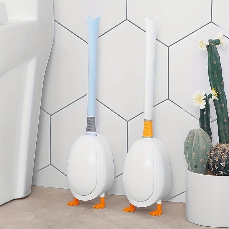 Diving Duck Toilet Brush, Silicone Non-dead Plastic Long Handle With Base, Household Bathroom Soft Brush, Squat Toilet Cleaning Brush, Cleaning Supplies, Cleaning Tool4