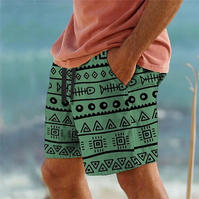 Men's Geometric Pattern Fish Sweat Shorts Beach Shorts Terry Shorts Mid Waist Ethnic Style Casual Daily Holiday Streetwear Drawstring Elastic Waist 3D Print Designer Clothing Apparel2
