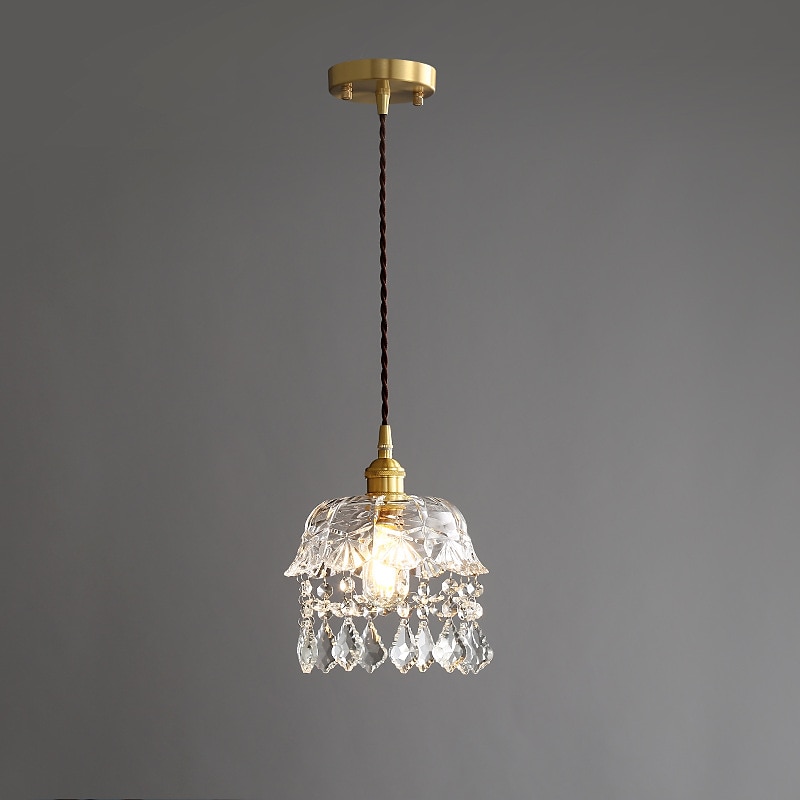 Crystal Pendant Light with Clear Glass Shade Gold Brushed Brass Finish Modern Kitchen Island Hanging Light Adjustable Chandelier for Hallway Dining Living Room 1 Light 110-240V4