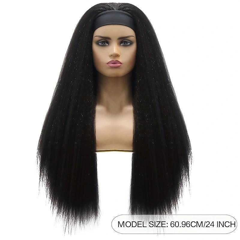 24Inch Kinky Straight Headband Wigs For Women Synthetic Headband Wig Long Kinky Yaki Straight Hair Wigs4