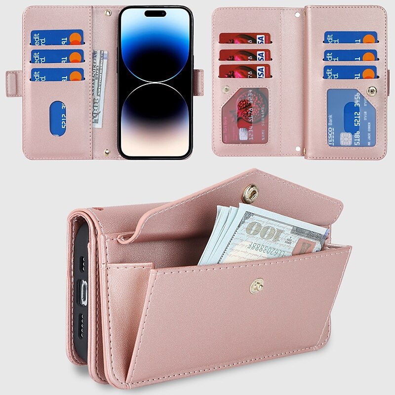 Phone Case For iPhone 15 14 Pro Max Plus 13 12 11 Pro Max Back Cover Wallet Case with Stand Holder Magnetic with Lanyard Retro TPU PU Leather3