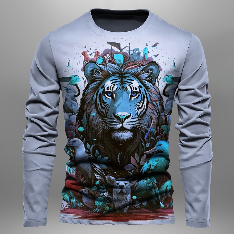 Men's Graphic Tiger T Shirt Long Sleeve T shirt 3D Print Crew Neck Shirt Fashion Designer Casual Sports Outdoor Holiday Going out Red Blue Brown Spring &  Fall Clothing Apparel S M L XL 2XL 3XL 4XL2