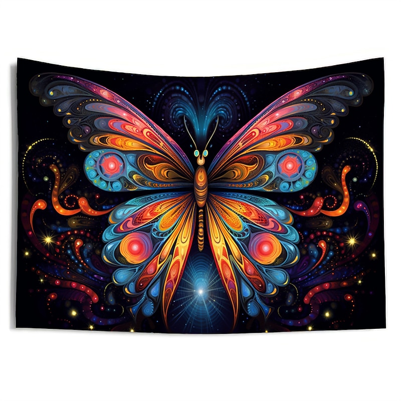 Blacklight Tapestry UV Reactive Glow in the Dark Glow Party Neon Trippy Misty Butterfly Hanging Tapestry Wall Art Mural for Living Room Bedroom2