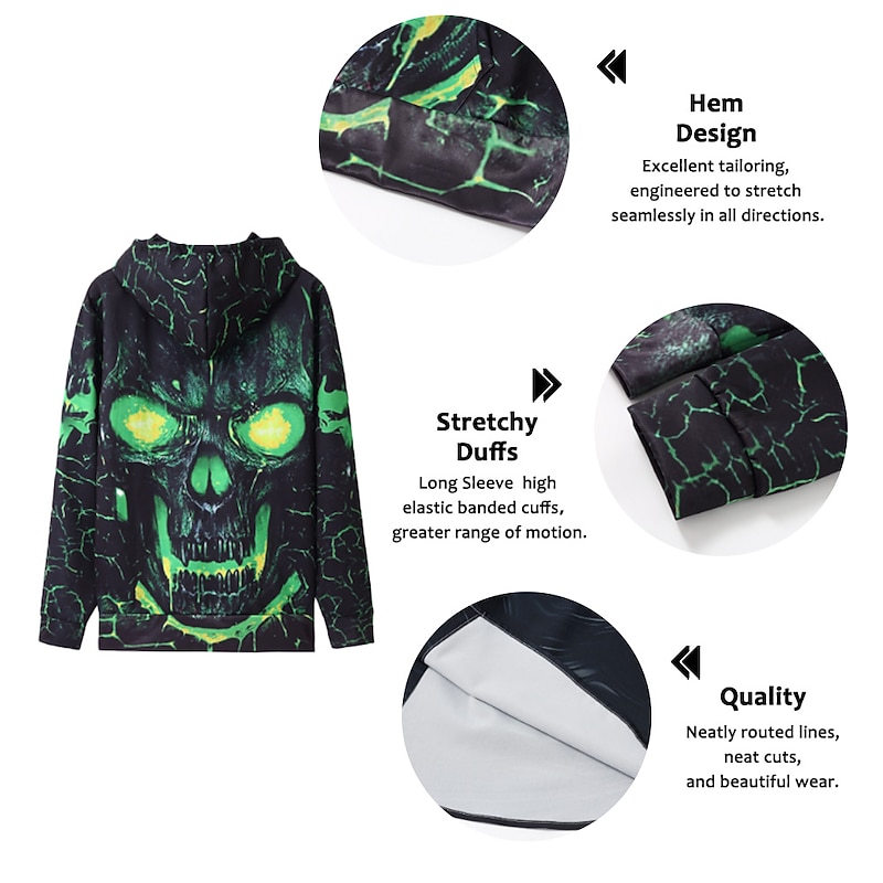 Men's Skull Graphic Prints Hoodie Hoodies Sweatshirt Streetwear Basic Long Sleeve Hooded Sports & Outdoor Daily Sports Black Red Zipper Print Spring &  Fall Designer3