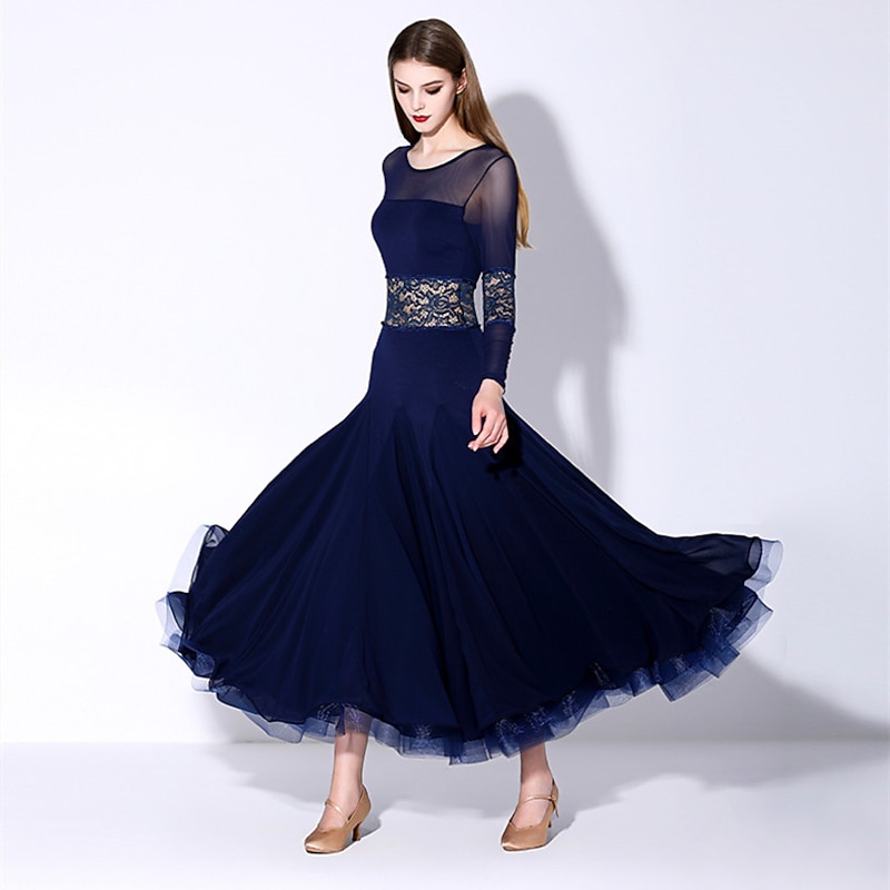 Ballroom Dance Dress Pure Color Women's Performance Training Long Sleeve Natural Cotton