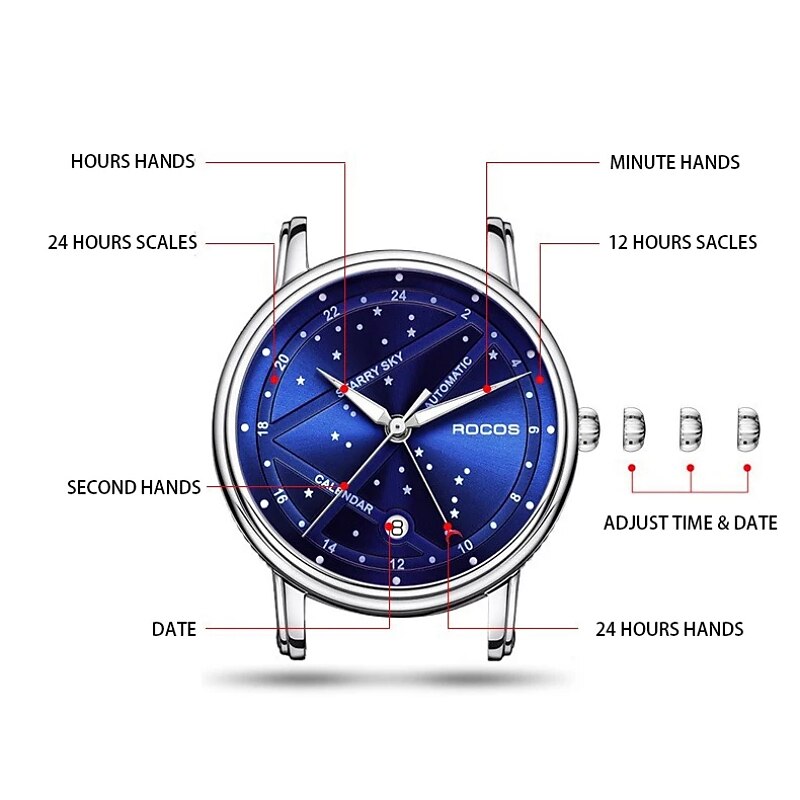 Women Men Mechanical Watch Diamond Minimalist Luxury Fashion Automatic Self-winding Luminous Calendar Waterproof Leather Watch3
