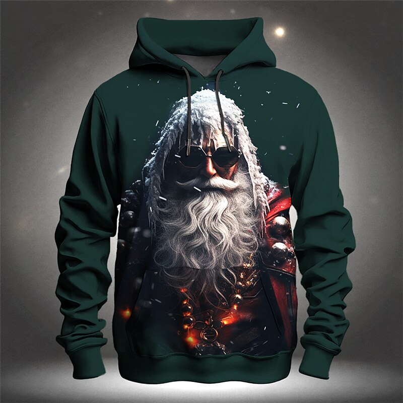 Christmas Men's Santa Claus 3D Hoodies Graphic Santa Claus Fashion 3D Print Sports Outdoor Holiday Vacation Hoodies Black Dark Green Long Sleeve Hooded Print Front Pocket Spring &  Fall Designer shirt3