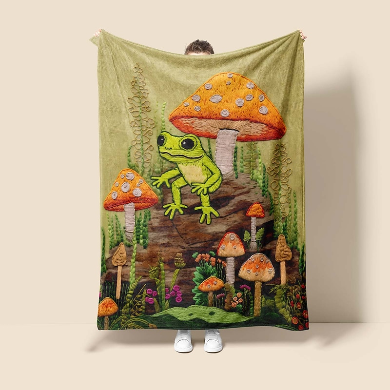 Mushroom Quilt Art Pattern Big Blanket Super Soft Throw Blanket Novelty Flannel Warm 3D Printed All Seasons Room Decor Gifts Big Blanket3