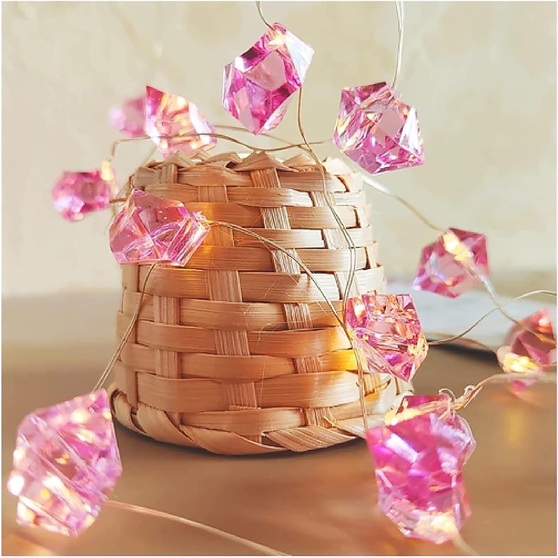Pink Crystal Shaped Fairy String Lights 2m 20LEDs Copper Wire Lights Battery Powered Christmas Wedding Party Home Garden Holiday Indoor Outdoor Decoration3