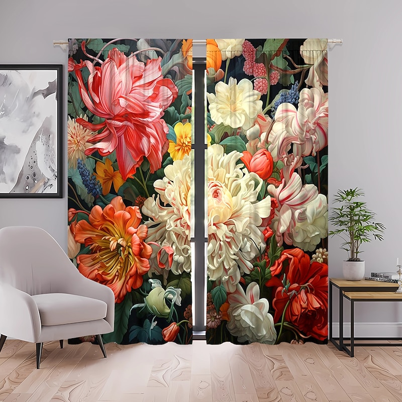 2 Panels Curtains For Living Room Bedroom, Flowers Curtain Drapes for Bedroom Door Kitchen Window Treatments Thermal Insulated Room Darkening3