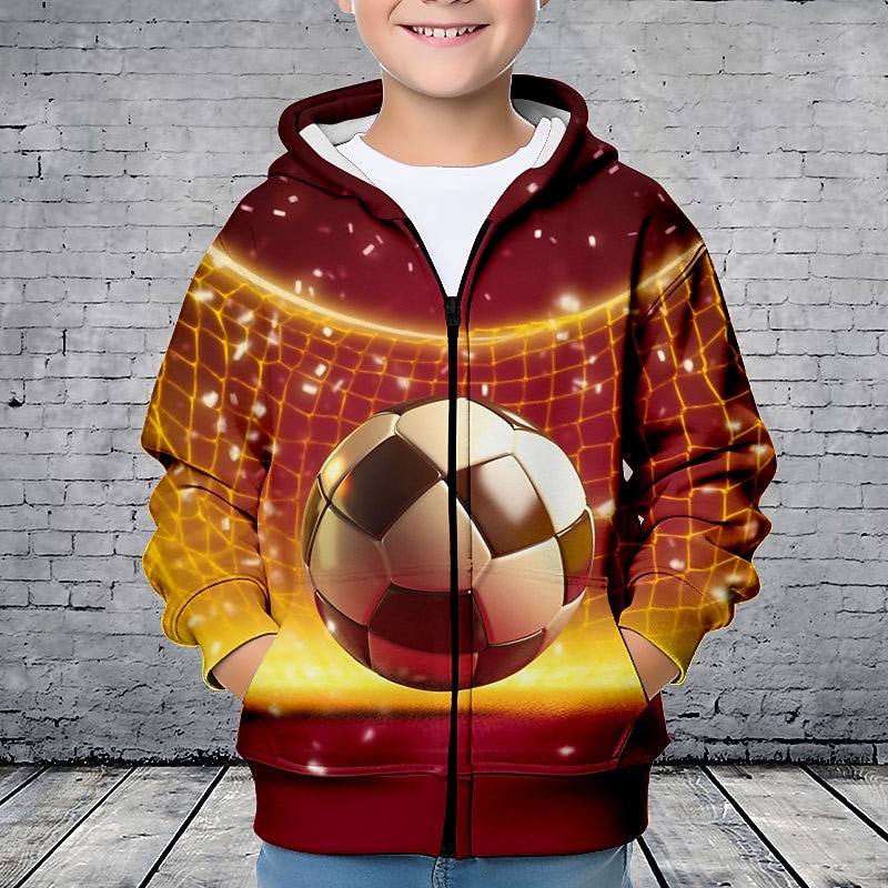 Boys 3D Football Hoodie Coat Outerwear Long Sleeve 3D Print Fall Winter Fashion Streetwear Cool Polyester Kids 3-12 Years Outdoor Casual Daily Regular Fit3
