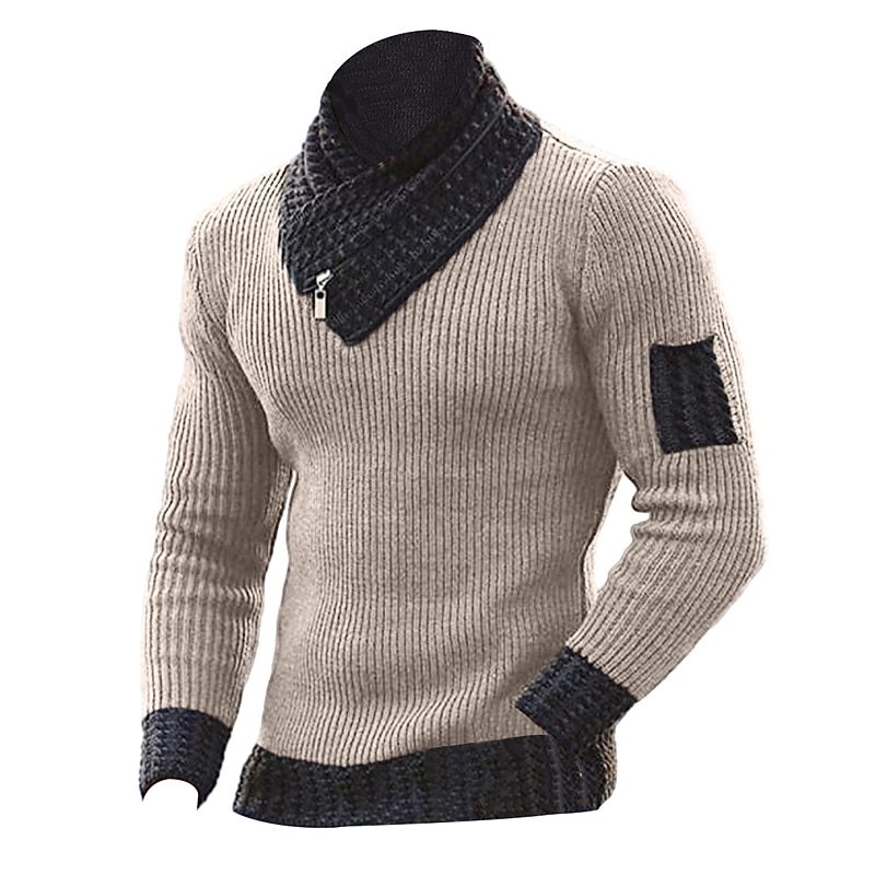 Men's Pullover Sweater Jumper Turtleneck Sweater Knit Sweater Ribbed Cable Knit Regular Basic Color Block Turtleneck Keep Warm Modern Contemporary Daily Wear Going out Clothing Apparel Fall Winter3