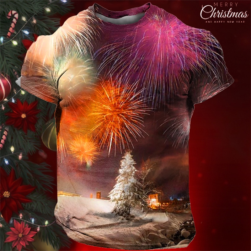 Christmas Men's Santa Claus 3D T-shirts Graphic Santa Claus Daily Designer Retro Vintage 3D Print Tee Sports Outdoor Holiday Going out White Yellow Pink Short Sleeve Crew Neck Spring & Summer Clothing3