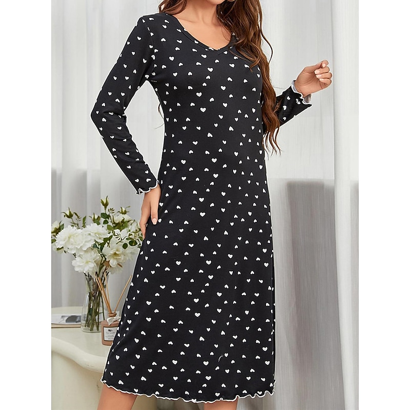 Women's Pajamas Nightgown Nightshirt Dress Dot Simple Casual Comfort Home Daily Bed Breathable V Wire Long Sleeve Fall Winter Home Outfits