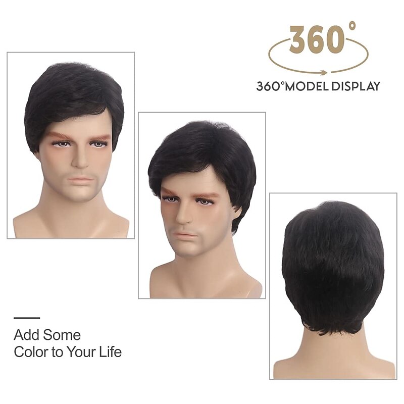 Mens Short Black Wigs Layer Wavy Wigs for Men Natural Synthetic Hair Wig for Man Men Guy Cosplay Anime Party Costume Anime4