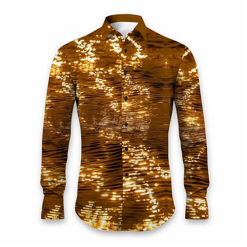 Men's Geometric Pattern Sparkly Glittery Shirt Button Up Shirt Long Sleeve Abstract Daily Wear Going out Fall & Winter Turndown Print Button-Down Burgundy Blue Purple Gold Green