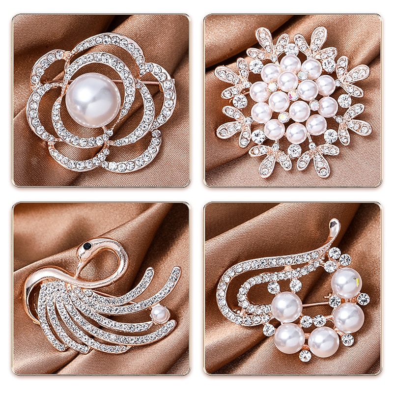 Pearl Brooch Pins Sweater Shawl Clips Faux Pearl Rhinestones Collar Safety Pin for Women Girls Clothing Dresses Decoration Accessories Elegant Retro Vintage 1950s Roaring 20s 1920s