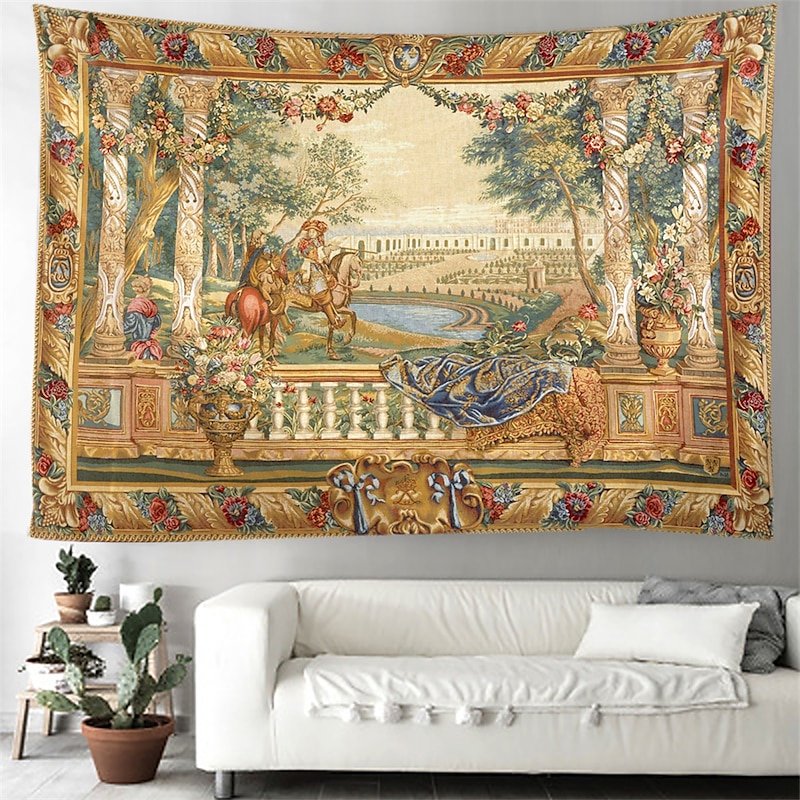Medieval Tapestry Middle Age Tapestry Middle Age Vintage Milles Fleurs Wall Art Large Mural Decor Photograph Backdrop Blanket Curtain Home Bedroom Living Room Decoration4