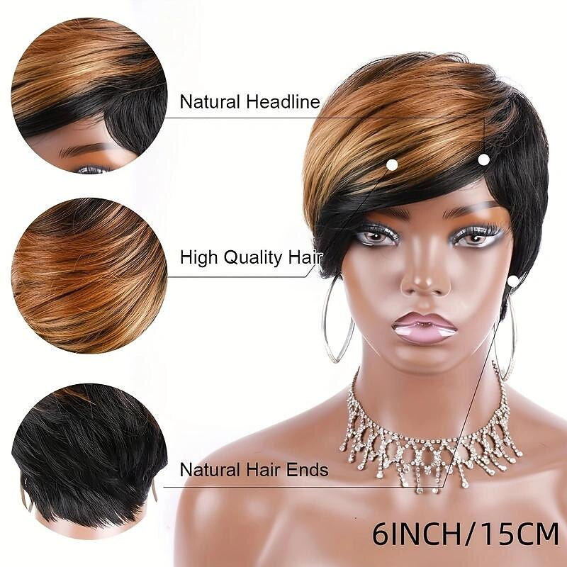 Pixie Cut Wigs Short Fluffy Layered Wig None Lace Replacement Wig With Bangs For Women 6 Inch4