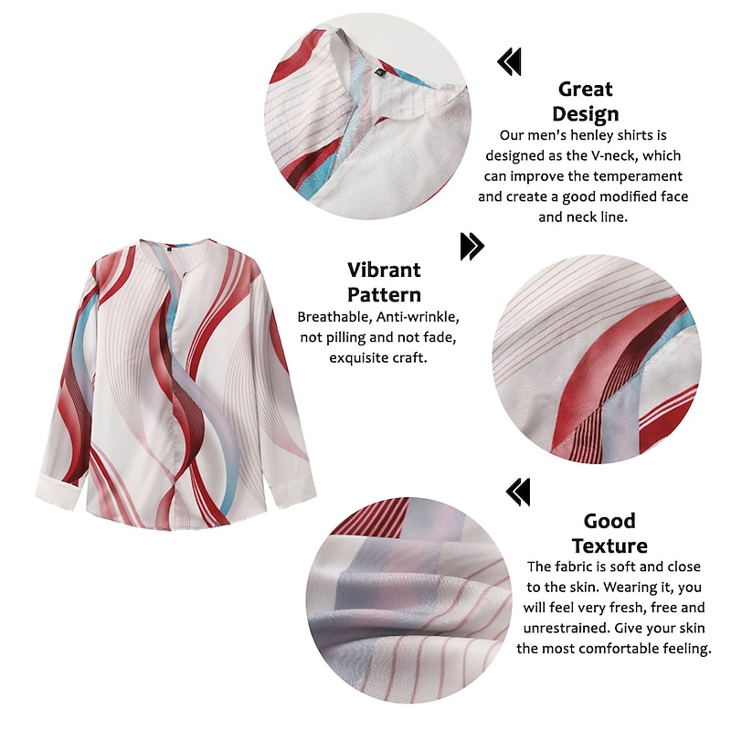 Men's Geometric Pattern Curve Geometry Shirt Button Up Shirt Long Sleeve Fashion Streetwear Designer Outdoor Casual Daily Summer Fall V Neck Print Blue-Green Wine Blue Green Gray2