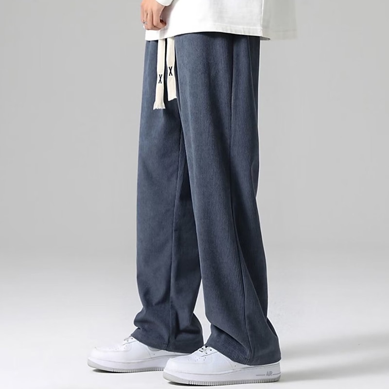 Men's Sweatpants Corduroy Pants Straight Leg Sweatpants Pocket Drawstring Elastic Waist Plain Comfort Breathable Outdoor Daily Going out Fashion Casual Black Khaki3
