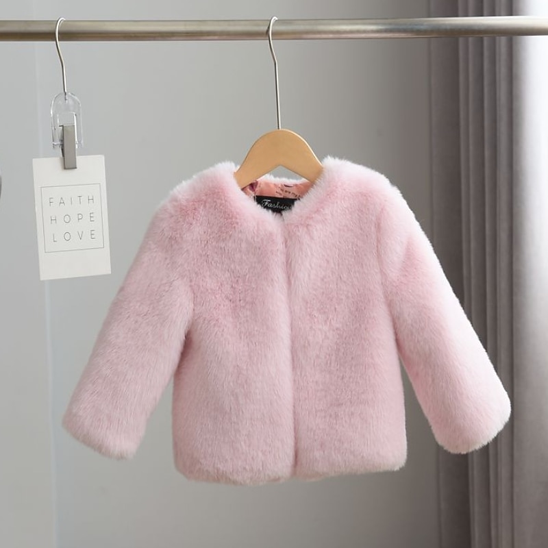 Kids Girls' Faux Fur Coat Kids Winter Jacket Active School Coat Outerwear 3-10 Years Spring Black White Pink