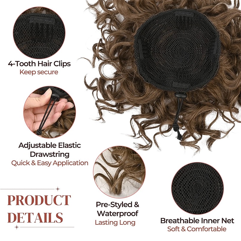 Messy Bun Hair piece for Women Elastic Drawstring Loose Wave Curly Scrunchies Ponytail Extension Synthetic Hair Extensions Hair Bun for Women Daily Use-Light Smoky Brown3