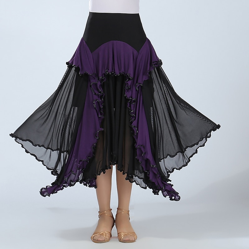 Ballroom Dance Skirts Ruffle Splicing Women's Performance Training High Polyester4