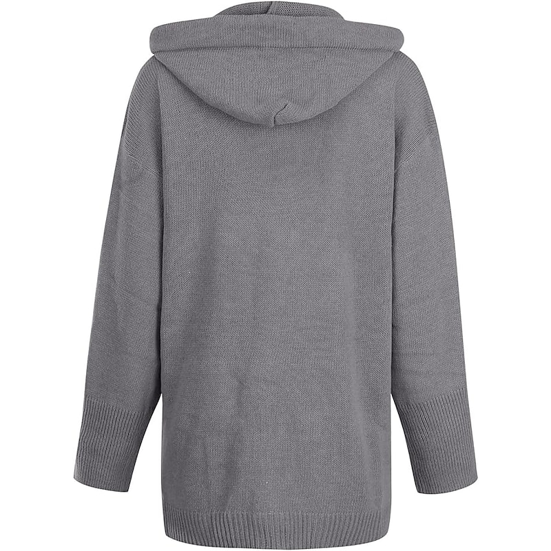 Women's Cardigan Sweater Basic Casual Soft Solid Color Maillard Chunky Open Front Buttons Knitted Long Sleeve Long Tops Knit Daily Weekend Black Gray Fall Winter4