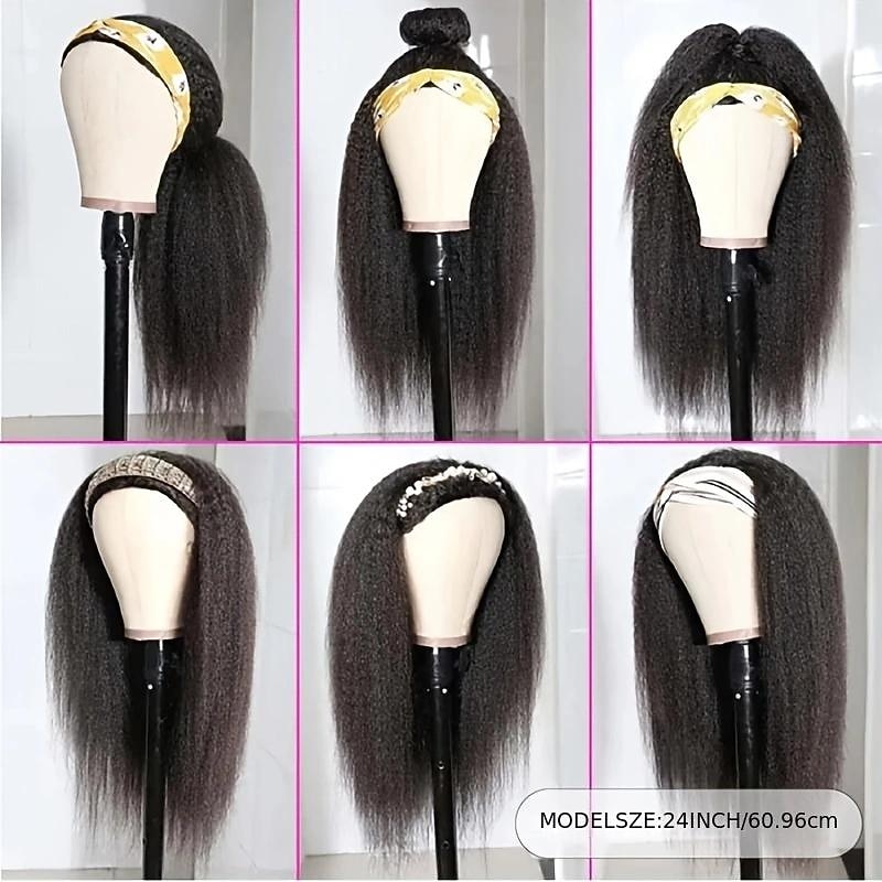 24Inch Kinky Straight Headband Wigs For Women Synthetic Headband Wig Long Kinky Yaki Straight Hair Wigs2