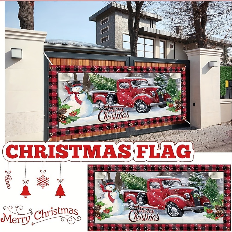 Christmas Door Decorations Outdoor Garage Door Cover Xmas Door Banner Gifts Snow Truck Large Door Mural Backdrop Decoration forHoliday Home Wall Decorations4